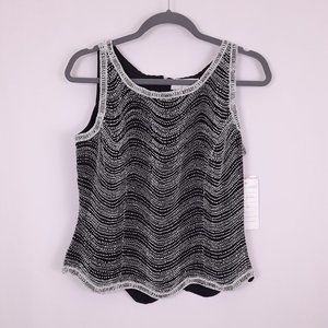 Avani Evening Sleeveless Top Black White and Silver Size M